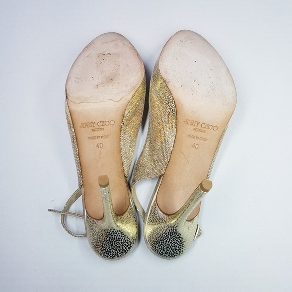 🌸 Jimmy Choo | Golden Slingback Peep toe heels - Picture 4 of 10